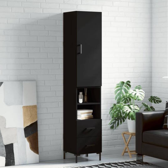 vidaXL Highboard svart 34,5x34x180 cm konstruert tre 8720845483364