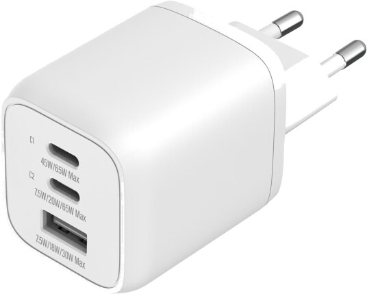 Sandstrøm 65W 3-port GaN PD vegglader (hvit)