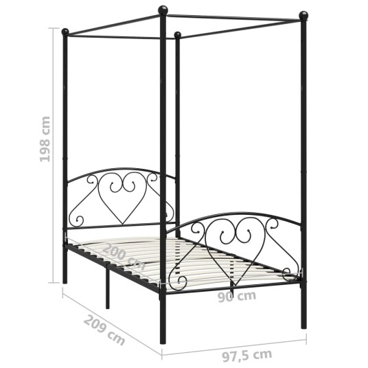 vidaXL Himmelsengeramme svart metall 90x200 cm vidaXL Himmelsengeramme svart metall 90x200 cm