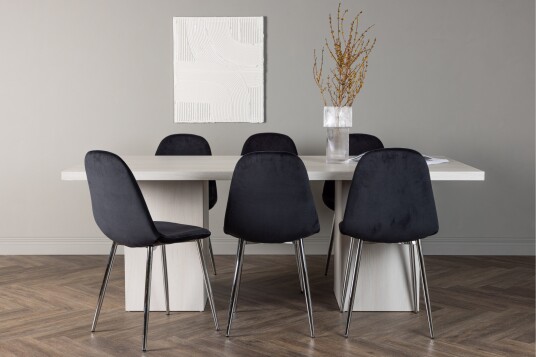 Venture Home Olga Matgruppe 200 cm Rektangulær med 6 Polar Stoler Sort
