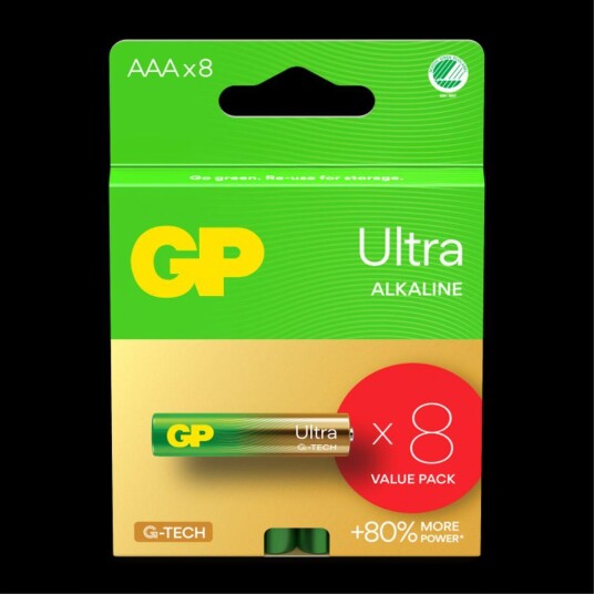 GP Ultra Alkaline AAA-batterier 1.5V 8-pakning
