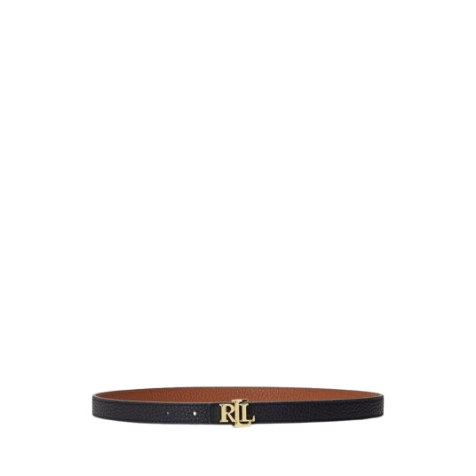 Ralph Lauren Logo Reversible Leather Skinny Belt - Black/lauren Tan Sort L