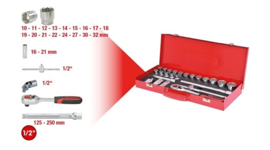 Ks Tools 917.4024, Støpselsett, 1/2", 24 Hoder, Kromvanadiumstål, 5 Kg