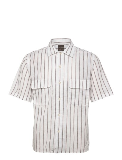 Oscar Jacobson Reg Fit City Ss Striped Shirt - White - M