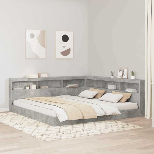 Seng bokhylle med lagring Betonggrå 180 x 200 cm Konstruert tre