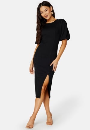 BUBBLEROOM Puff Sleeve Slit Dress Black L