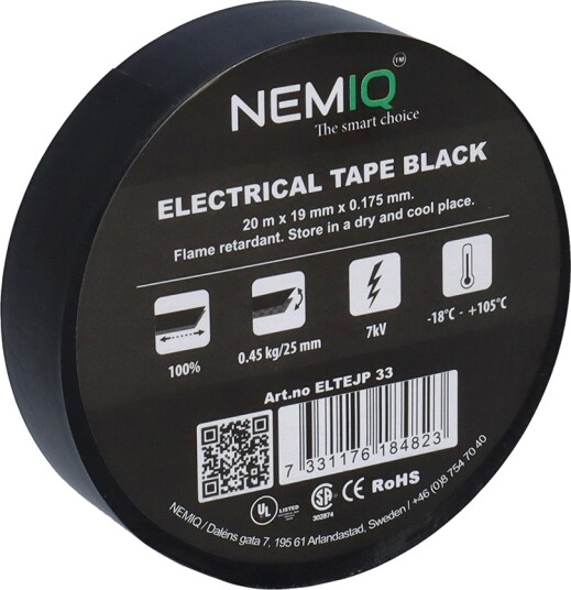 Nemiq Elektrikertape Sort 19mm 20m EV201191 Nemiq Elektrikertape Sort 19mm 20m EV201191