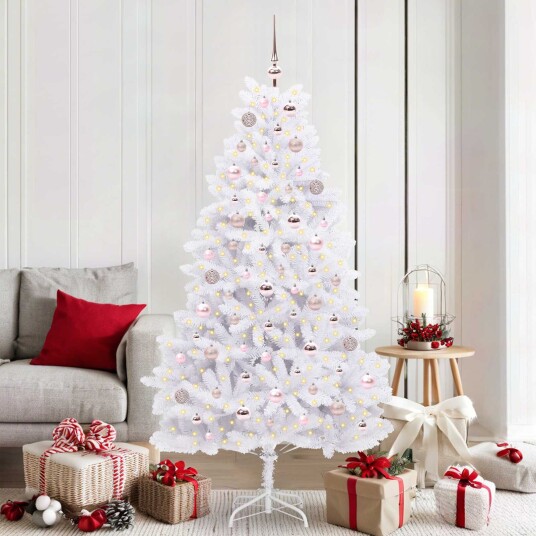 vidaXL Kunstig sammensatt juletre med 300 LED Hvit 180 cm PVC og stål
