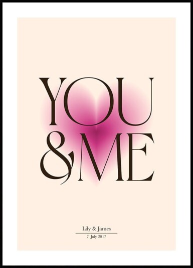 You & Me Pink Heart Personalized Couple Plakat Plakat / 30x40cm
