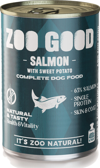 Zoo Good Våtfôr med Laks og Søtpotet for Voksne Hunder 400 g