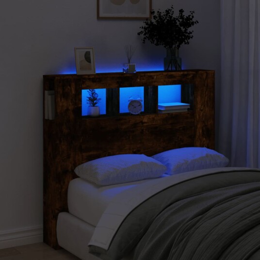  Sengegavl med LED røkt eik 120x18,5x103,5 cm konstruert tre 8721012259256