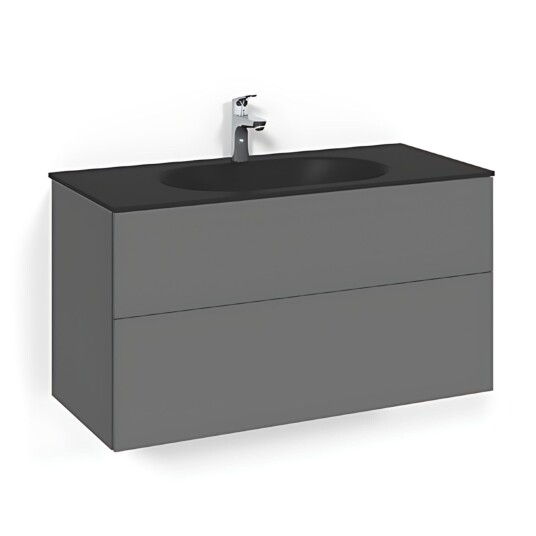 Macro Design Crown Plain Servantskap 2-skuff - med Glasservant Antrasitt / 100cm Glass Edge Svart Macro Design Crown Plain Servantskap 2-skuff - med Glasservant Antrasitt / 100cm Glass Edge Svart