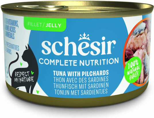 Schesir Våtfôr Complete Nutrition Filet I Gelé Tunfisk Med Sardiner 6 X 85 G