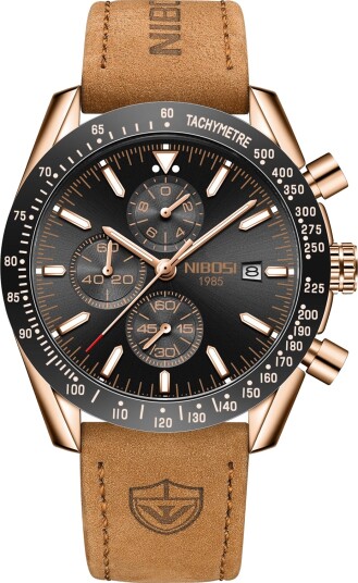Nibosi Trackmaster Rose Gold Black Leather Nibosi Trackmaster Rose Gold Black Leather