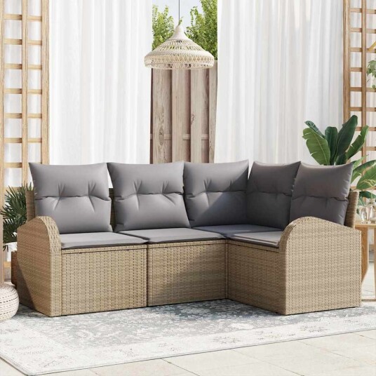 vidaXL Hagesofa Set 4 stk. Beige og lys grå polyrotting