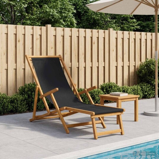 vidaXL Sammenleggbar solstol 3 Posisjon Solid Eucalyptus Tre Svart