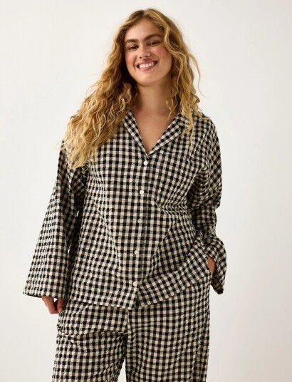 Lindex Pyjama Shirt In Seersucker Black S Lindex Pyjama Shirt In Seersucker Black S