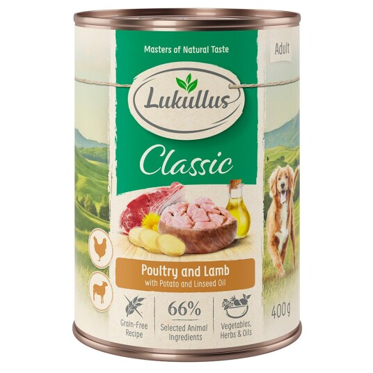 Lukullus Naturkost Adult Kornfri 6 X 400 G Kylling & Lam