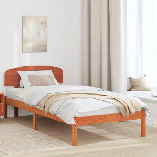  Sengeramme med Hodegavl Vokset Brun 80x200 cm Massivt Furutre