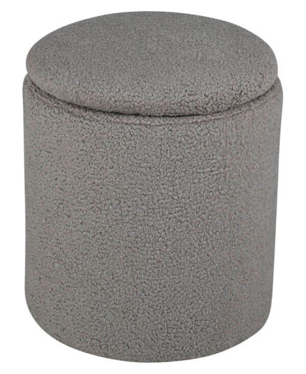 Venture Home Limpen puff, fotskammel med oppbevaring Ø32cm teddystoff grå. 1568455-02-0 1666894-01-0