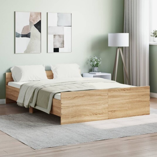 vidaXL Sengeramme med hode- og fotgavl sonoma eik 135x190 cm 8721012157477