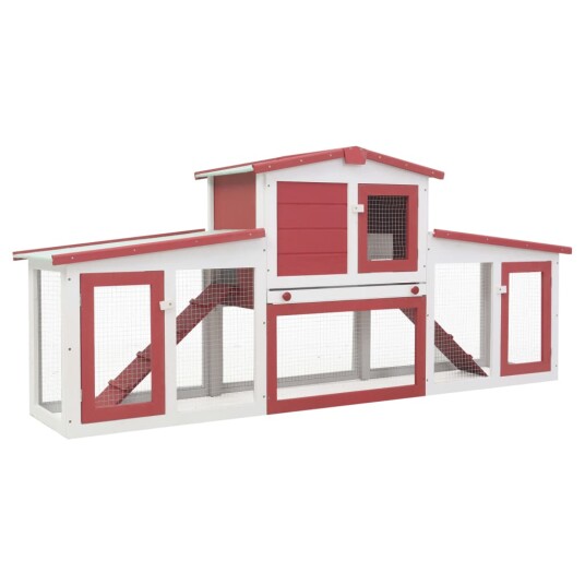 Vidaxl Stort Utendørs Kaninbur Rød Og Hvit 204X45X85 cm Tre Vidaxl Stort Utendørs Kaninbur Rød Og Hvit 204X45X85 cm Tre