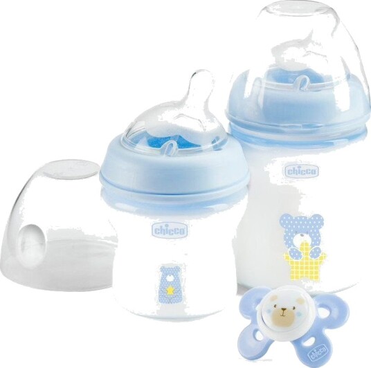 Chicco NaturalFeeling Startsett Tåteflaske 150/250ml + Smokk Blå Chicco NaturalFeeling Startsett Tåteflaske 150/250ml + Smokk Blå