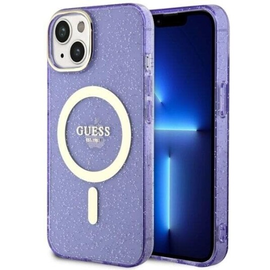 Guess Hardt Deksel til iPhone 14 Plus 6,7" Lilla Glitter Gold med MagSafe