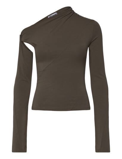 Weekday Asymmetric Draped Long-Sleeved Top - Black - XS