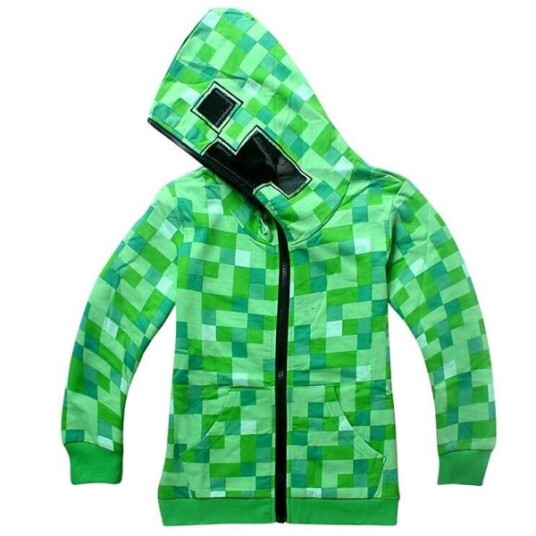 Minecraft Creeper Langermet hettegenser for barn frakk med glidelås 130cm