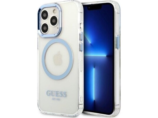 Guess iPhone 13 Pro/13 Hardt Etui med Metal Outline og MagSafe - Blå