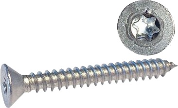 Syrefaste skruer A4, forsenket, torx - 5,5 mm - 25 mm - T25 - 10 stk