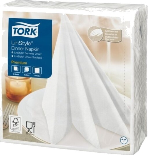 Middagsserviett Tork Linstyle 1/4 Fold 39X39 Cm Hvit 14 Stk.