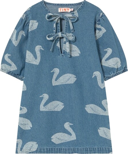 Tiny Cottons Kjole   BIG Svaner   Medium+ Vask Denim   Tiny Cottons   4 år 104   Kjole   Blå