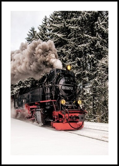 Steam Train in Snowy Forest Plakat Plakat / 21x30cm