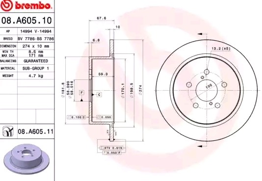Bremseskive BREMBO 08.A605.11 Bremseskive BREMBO 08.A605.11