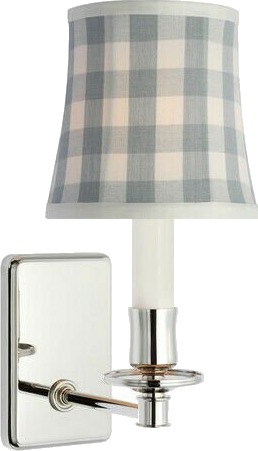Tara 12" Sconce Nickel/Sky Elton Check Soft Empire Shade