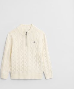 Gant Barnegenser i bomull med kabelstrikket glidelås CREAM 110/116