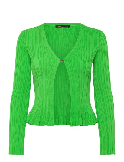 Maje Ribbed And Ruffled Knitted Cardigan   Green   2