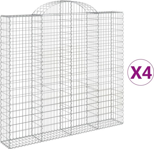 vidaXL Gabionkurver buede 4 stk 200x30x180/200 cm galvanisert jern
