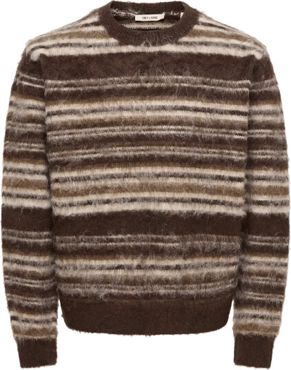 ONLY & SONS Onsaiden Rlx Ls Crew Knit   Brown   M