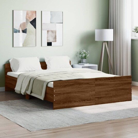 vidaXL Sengeramme med hode- og fotgavl brun eik 135x190 cm 8721012157514