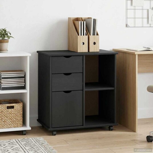 vidaXL Rullende skap med hjul Grå 63,5 x 39 x 65,5 cm Massiv furu vidaXL Rullende skap med hjul Grå 63,5 x 39 x 65,5 cm Massiv furu