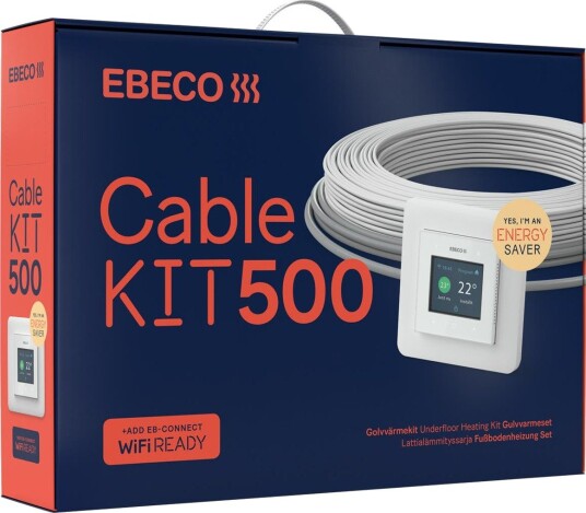 Ebeco Gulvvarmesett Cable Kit 500 Med Varmekabel Og Termostat 107 m, 1180 w Ebeco Gulvvarmesett Cable Kit 500 Med Varmekabel Og Termostat 107 m, 1180 w