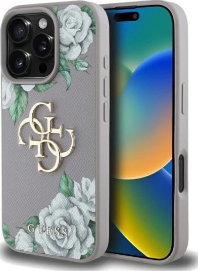 GUESS Grained Roses Big 4G Logo iPhone 16 Pro Case - Purple