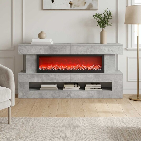 vidaXL Elektrisk peis Betong 150 x 21 x 77 cm Konstruert tre
