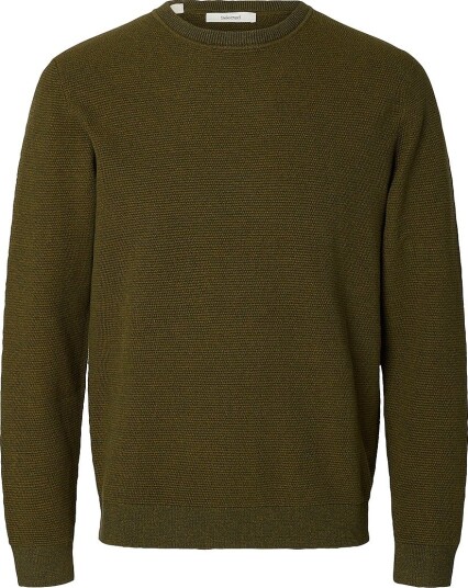 Selected Slmross Ls Knit Structure Crew Neck Noos   Khaki green   M
