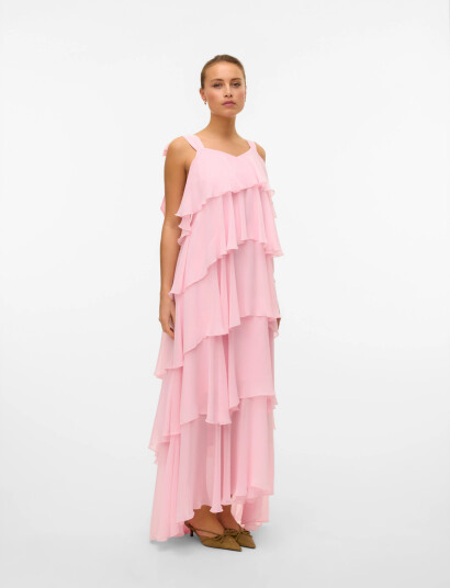 Vero Moda Vmfelicia Tiestrap Ruffle Maxi Dress Exp   Pink   L