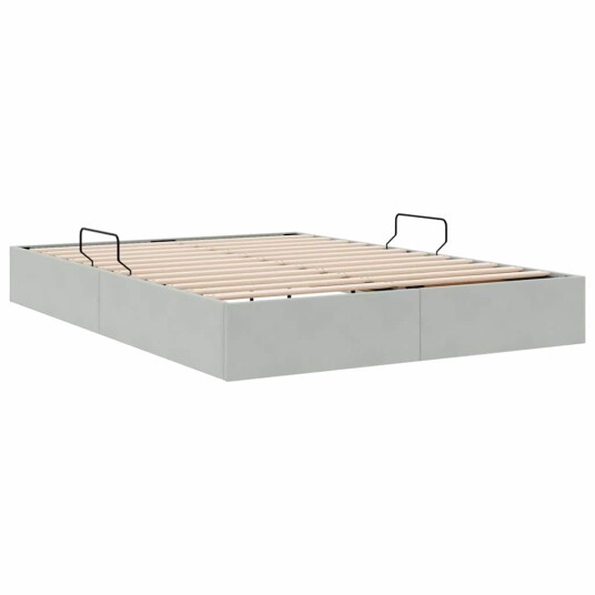 Seng med Oppbevaring med madrass Lysegrå 140 x 190 cm Fløyel