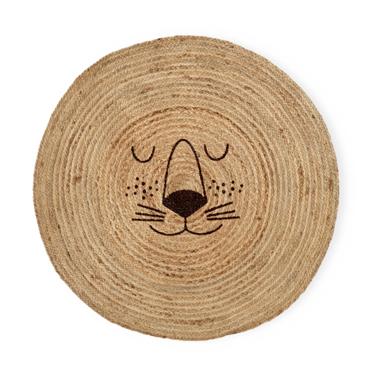 Rice Jute Floor Mate with Lion Face Natural